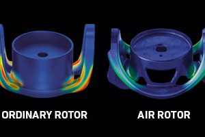 DISEÑO DE AIRE ROTOR
El rotor de aire pesa hasta un 15% menos de diseños de rotor ordinarios. Su forma única reduce el peso innecesario, mientras que la distribución de la tensión de manera más uniforme a lo largo del rotor para la máxima resistencia.